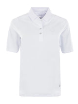 Weißer kurzarm poloshirt piqué stay fresh mit dezentem smiley-stick und buttoned placket für unkomplizierten athleisure-look