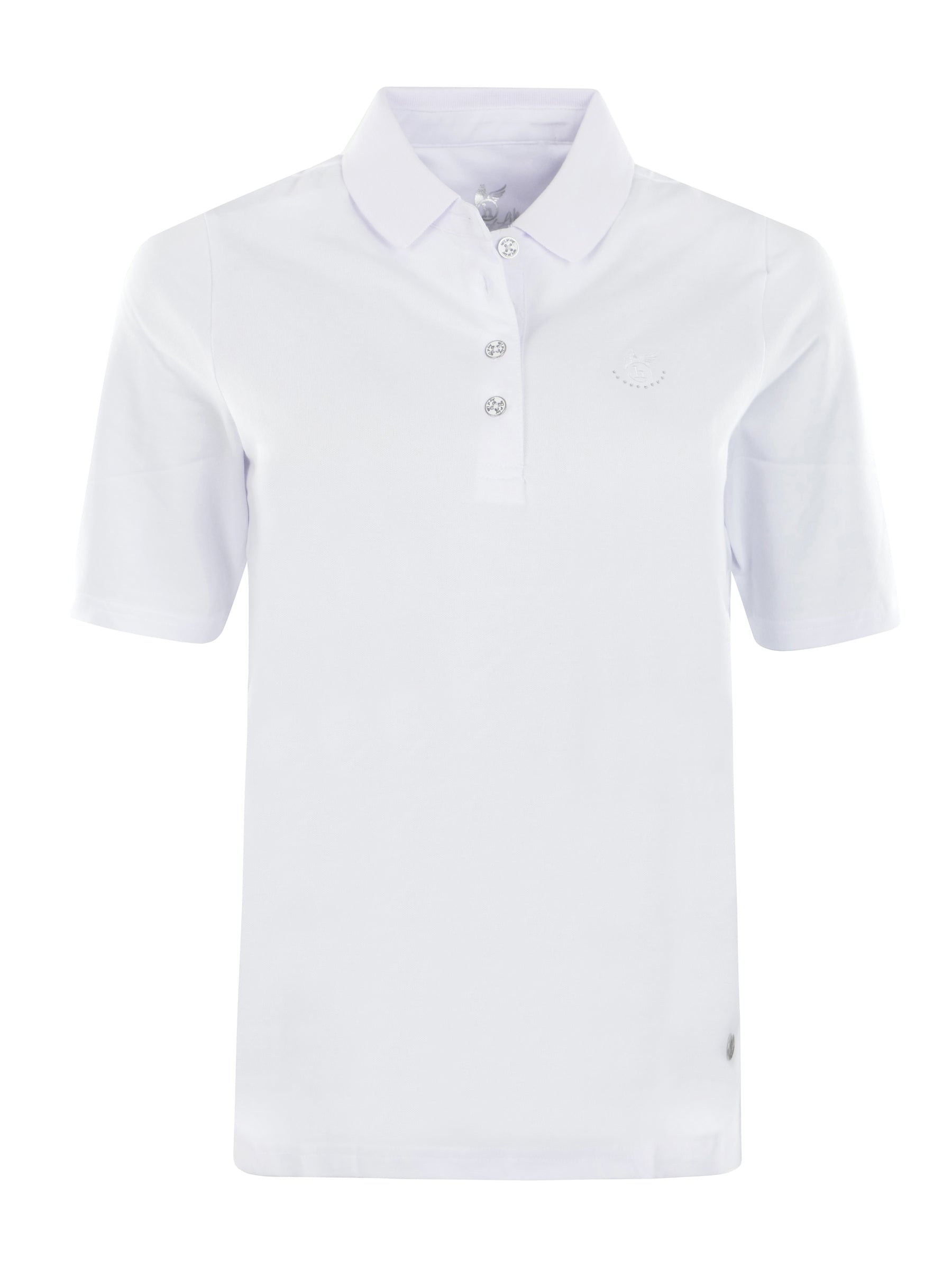 Weißer kurzärmeliger poloshirt piqué stay fresh mit subtiler smiley-stickerei auf der brust und knopfleiste