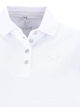 Weißer poloshirt piqué stay fresh mit silbernen knöpfen und dezentem logo für unkomplizierten athleisure-look