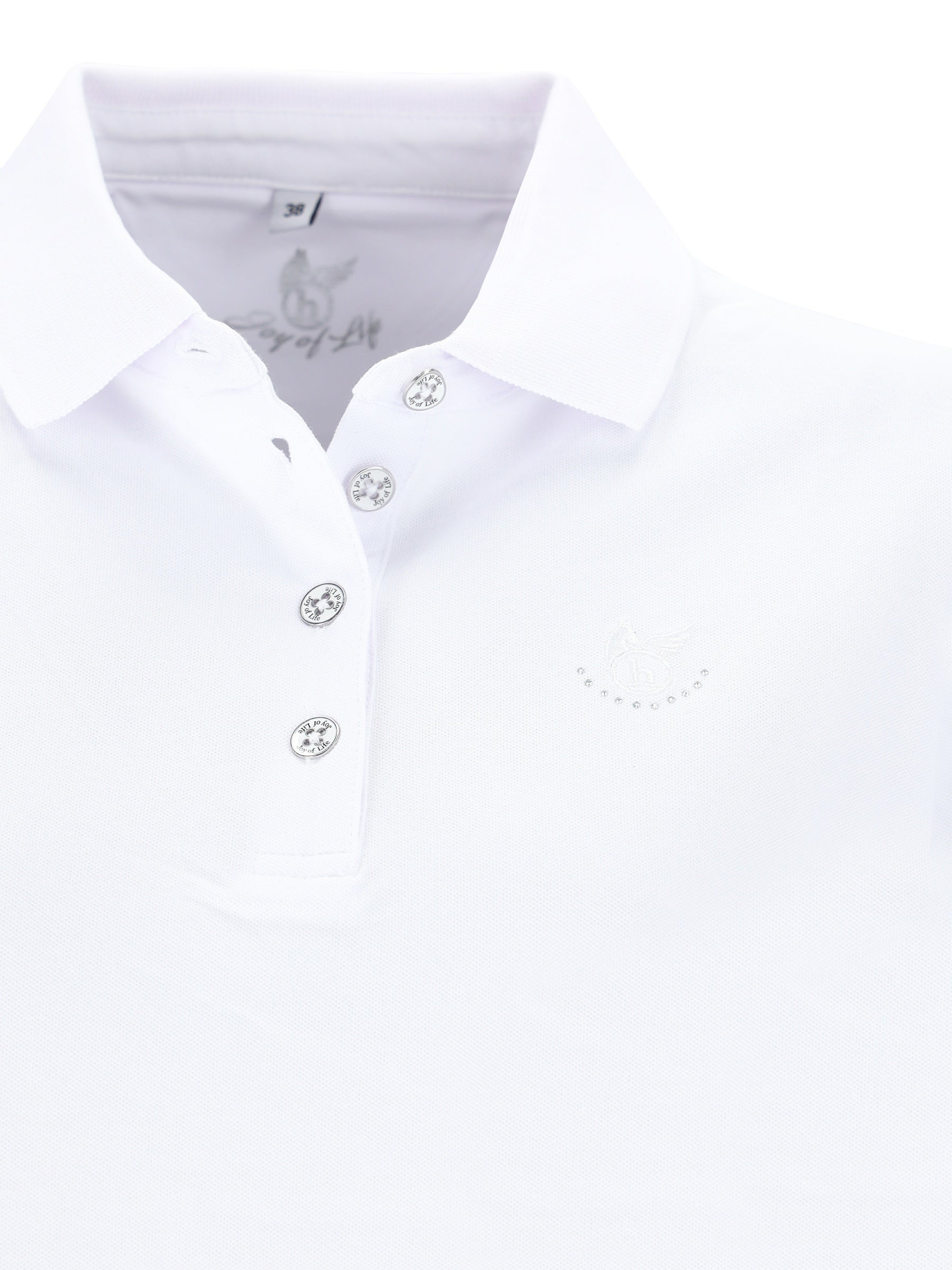 Weißer poloshirt piqué stay fresh mit silbernen knöpfen und dezent besticktem logo auf der brust