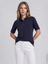 Navyblaue kurzarm poloshirt piqué stay fresh mit dezentem sticklogo auf der brust