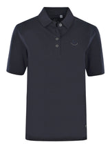 Dunkel marineblaues kurzärmliges poloshirt piqué stay fresh mit dezentem smiley-stick auf der linken brust