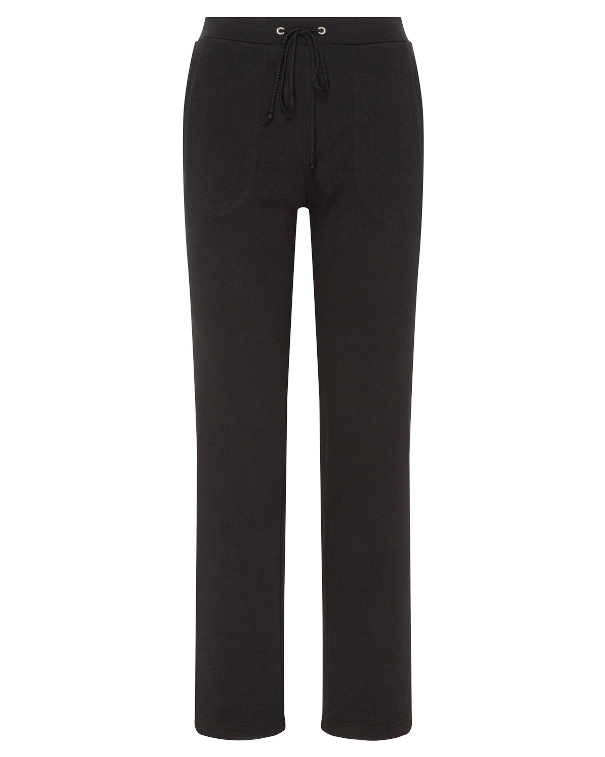 Schwarze Schnürbundhose mit elastischem Bund und Seitentaschen.