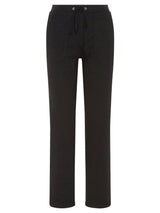 Schwarze Jogginghosen mit Kordelzug, elastischem Bund und Bündchen, wahrscheinlich aus Baumwolle oder Polyester-Mischung gefertigt.