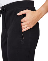 Schwarze Jogginghosen mit Kordelzug und Reißverschluss-Tasche.