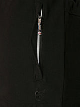 Schwarze Reißverschlussjacke mit silbernem Reißverschluss und Logo.