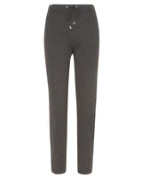 Kohle-graue hochgeschnittene Jogginghosen mit Kordelbund und kleinem Logo auf dem linken Bein.