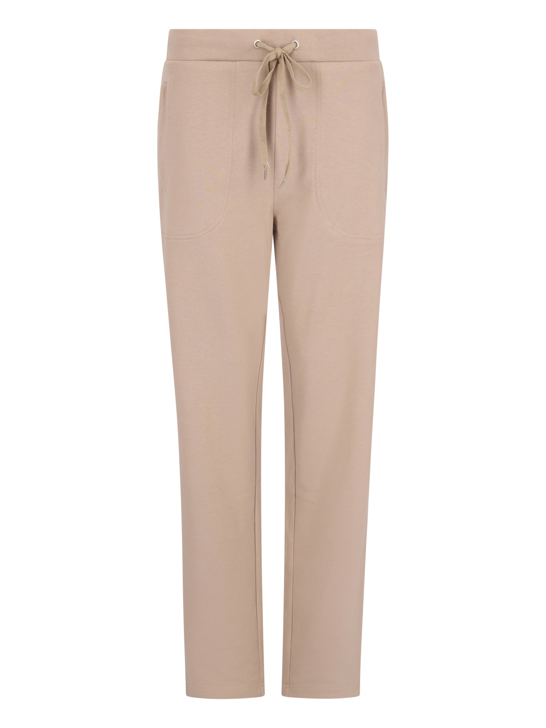 Beige joggpants sportiv stay fresh mit geradem schnitt und subtilen seitentaschen von hajo mode