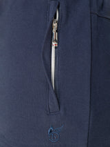 Navy blaue joggpants sportiv mit silbernem reißverschluss und gesticktem stay fresh® logo aus funktionalem material
