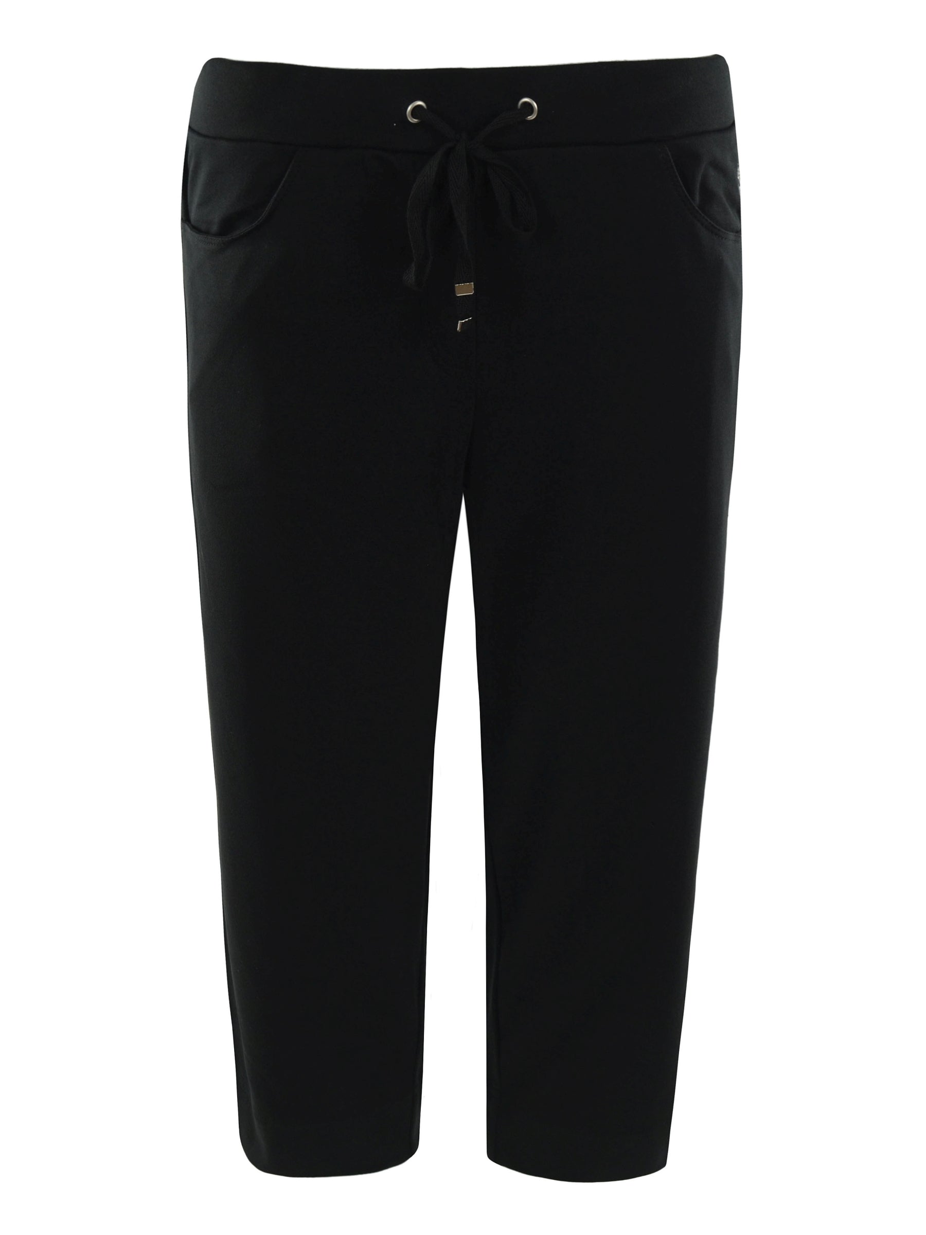 Schwarze 3/4-hose interlock stay fresh® aus weichem material mit tunnelzugbund und seitentaschen
