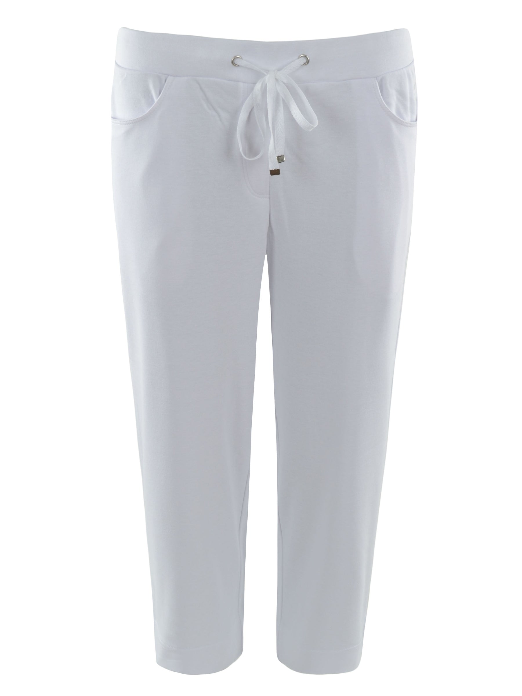 Weiße 3/4-hose interlock stay fresh® capri mit weichem elastischem stoff und dezenten seitentaschen