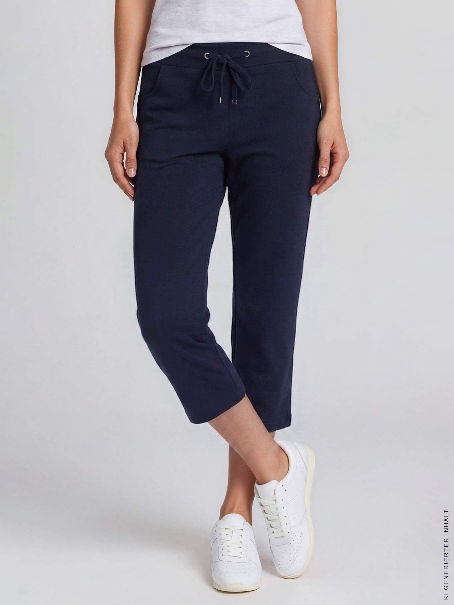 Dunkelblaue 3/4-hose interlock stay fresh mit tunnelzug und dezenten seitentaschen aus atmungsaktivem material