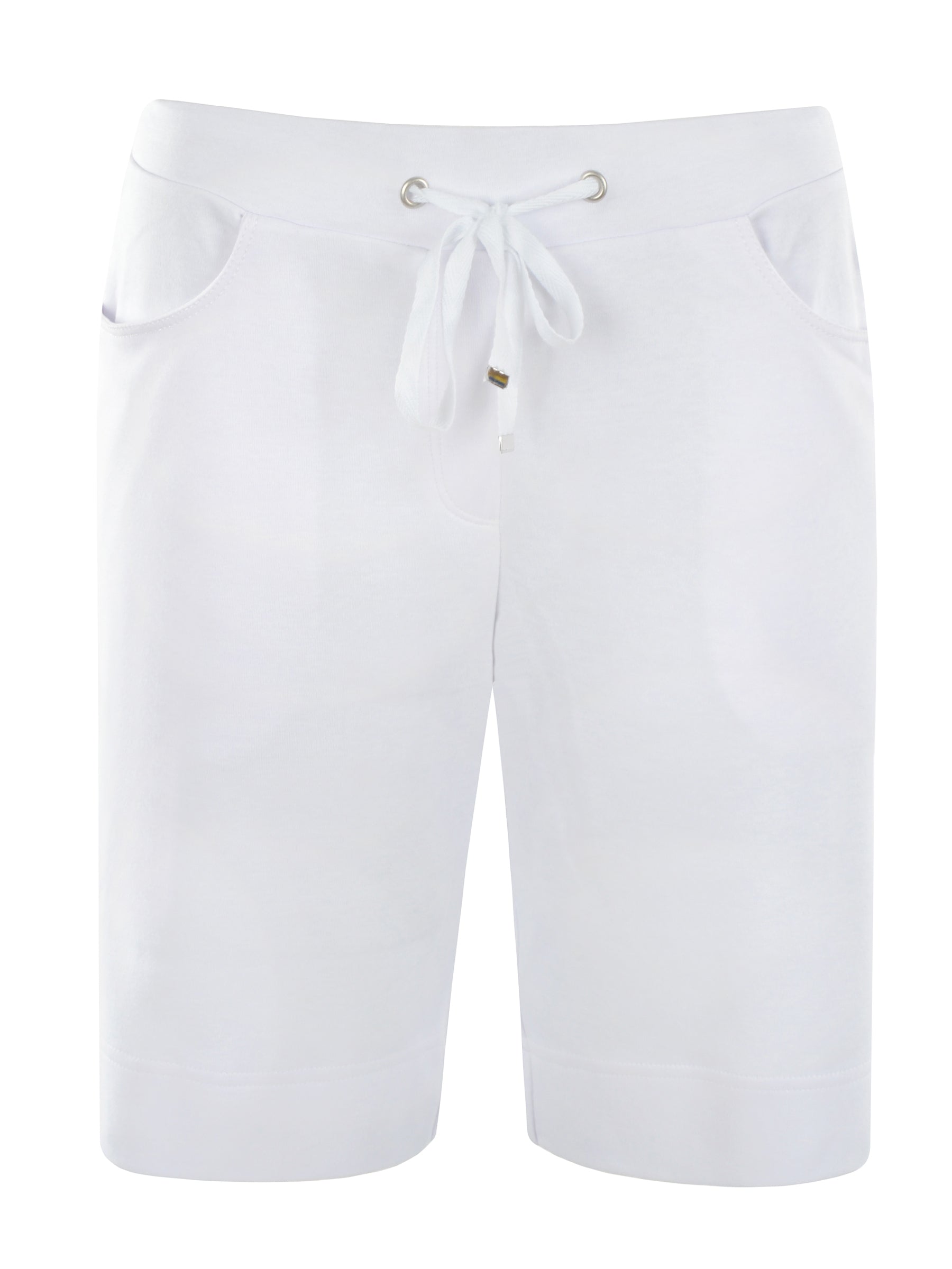 Weiße bermuda interlock stay fresh® shorts mit sauberem minimalistischem design und dezenten seitentaschen