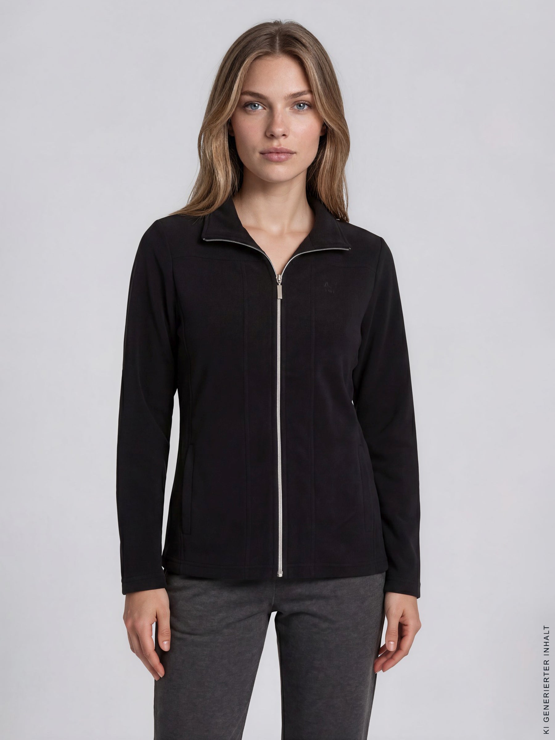 Mikrofleece jacke in schwarz mit modernem design und dezentem silbernem reißverschluss für joy of life