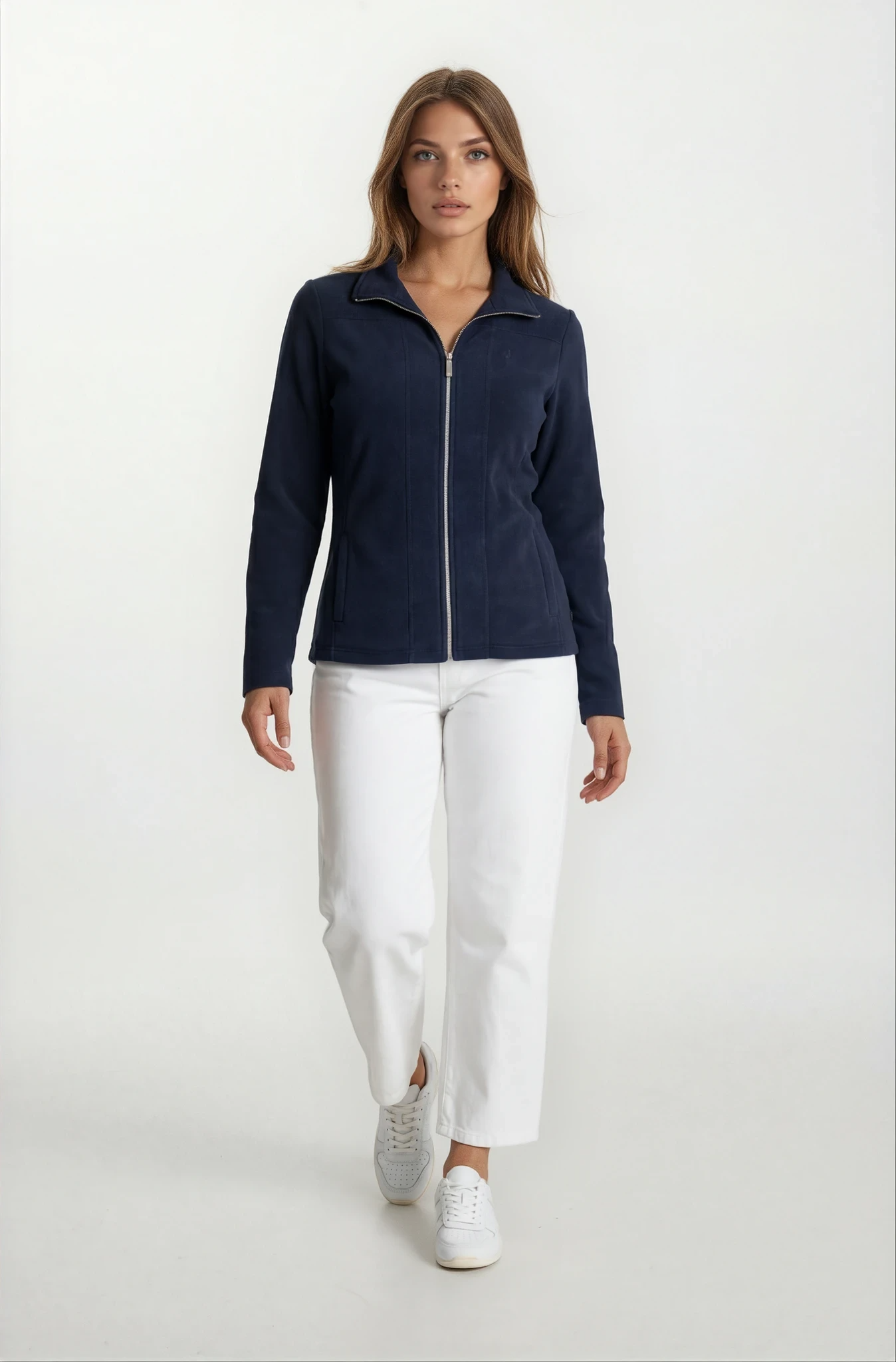 Mikrofleece Jacke navyblau: Reißverschlussjacke mit Rippstruktur