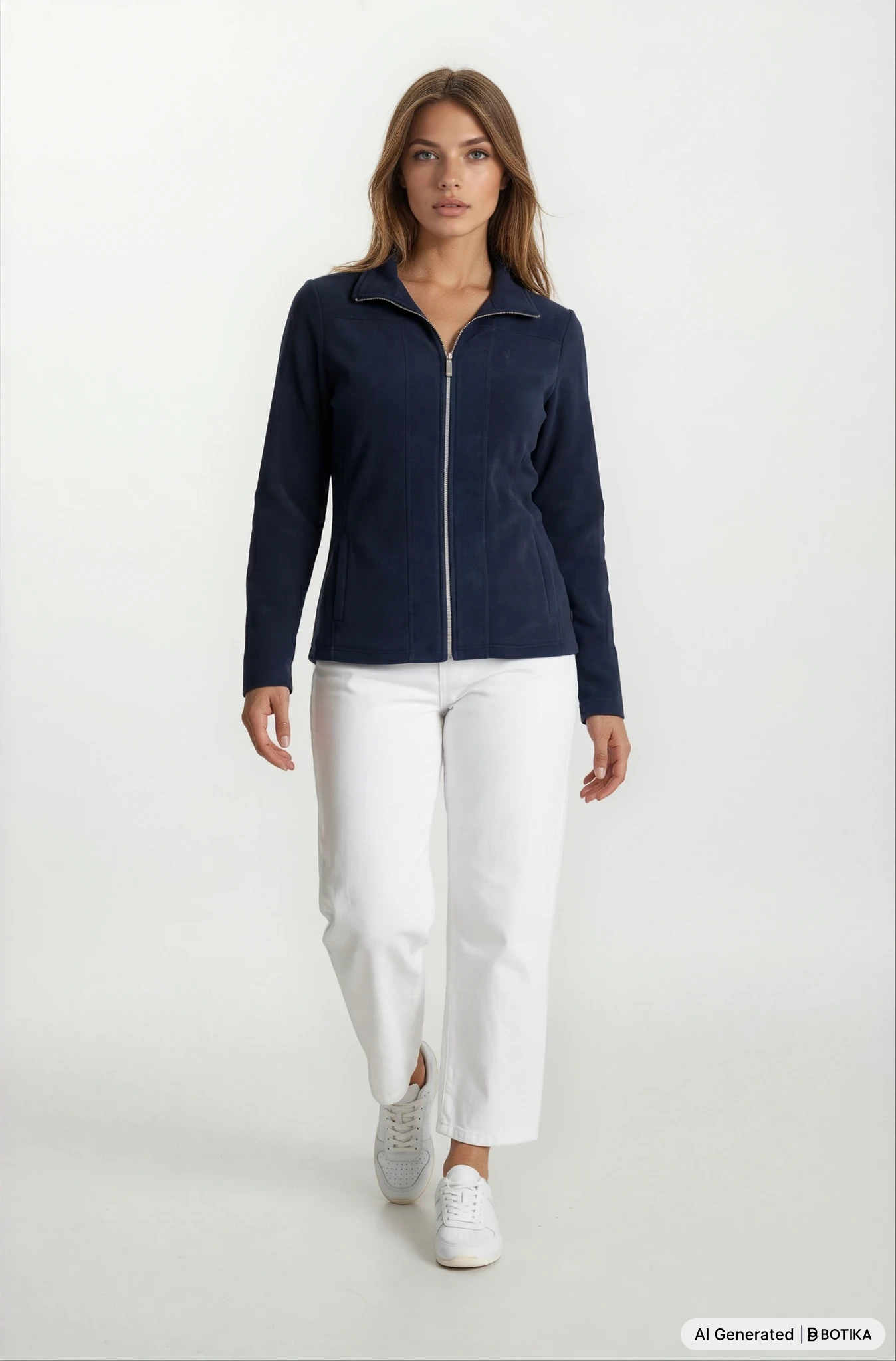 Navyblaue mikrofleece jacke von hajo mode mit reißverschluss kragen und langenärmeln