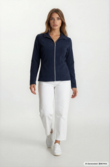 Navyblaue mikrofleece jacke von hajo mode mit reißverschluss kragen und langenärmeln