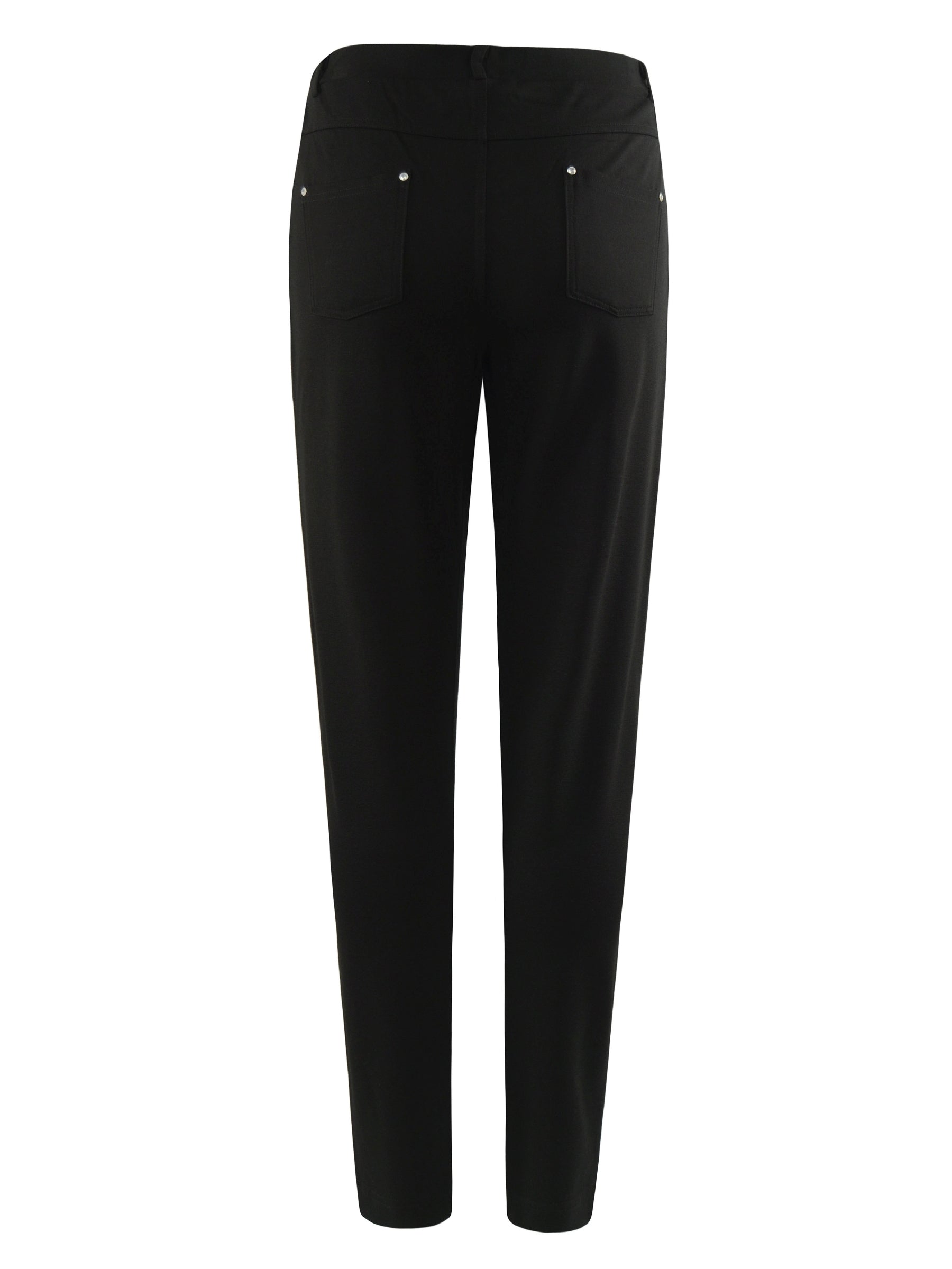 Schwarze five-pocket hose aus bi-stretch mit silbernen knöpfen auf der rückseite für joy of life