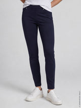 Navyblaue slim-fit five-pocket hose bi-stretch mit elastischem stoff und subtilen nähte für die joy of life