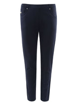 Navyblaue slim-fit five-pocket hose bi-stretch mit subtilen fronttaschen und silbernen knopfdetails für joy of life