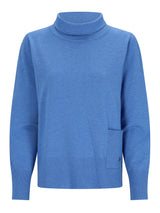 Blauer Rollkragenpullover mit Taschen-Detail und geripptem Saum.