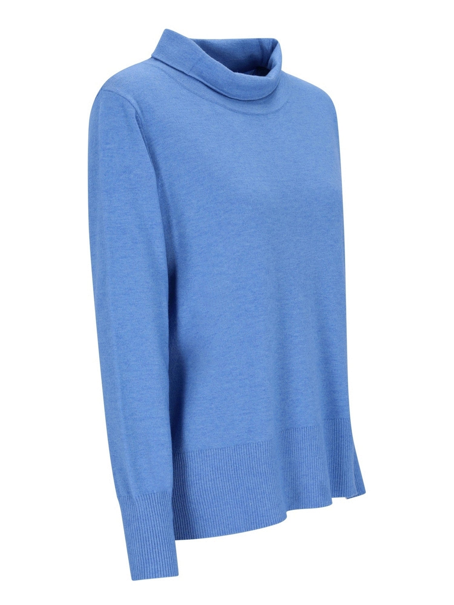 Hellblaues Rollkragenpullover mit entspannter Passform und geripptem Saum.