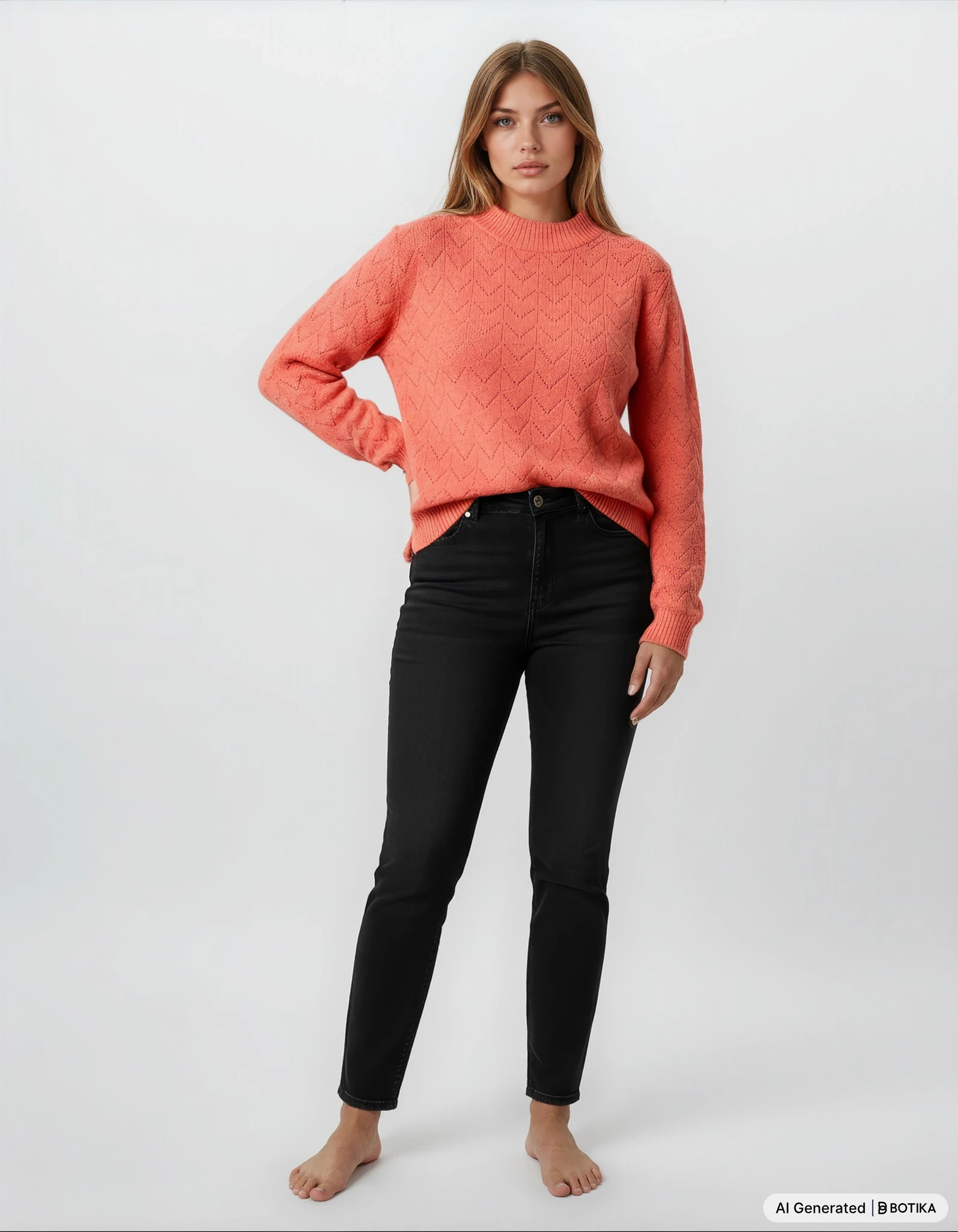 Pullover mit kleinem v ausschnitt in korallfarbenem weichem materialmix mit zopfstrickmuster und ribbkragen kostenloser versand