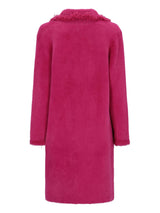 Fuchsia-rosa Kunstpelzmantel mit strukturiertem Kragen und langen Ärmeln.