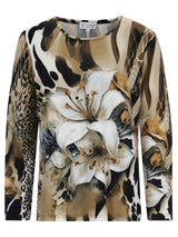 Bluse mit Leopardenmuster und Blumenmuster mit langen Ärmeln.