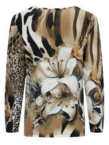 Tier mit Animalprint- und Blumenmuster, Langarm, mit weißen Lilien.