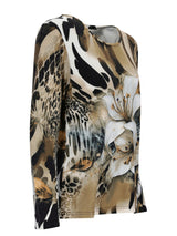 Bluse mit Blumenmuster, langen Ärmeln und hohem Ausschnitt.