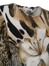 Bluse mit Leopardenmuster und Blumenmuster mit rundem Ausschnitt.