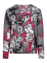 Rosa-grauer ‘Liebe’- Druck Langarmshirt mit Blumenmuster.