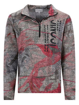 Grau-rosa Tarnmuster Viertel-Reißverschluss-Pulli-Sweater mit ‚jiu jitsu‘-Text auf der Vorderseite.