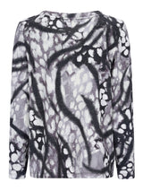 Schwarz-weiß abstruktes Print Langarm-Top mit entspannter Passform.