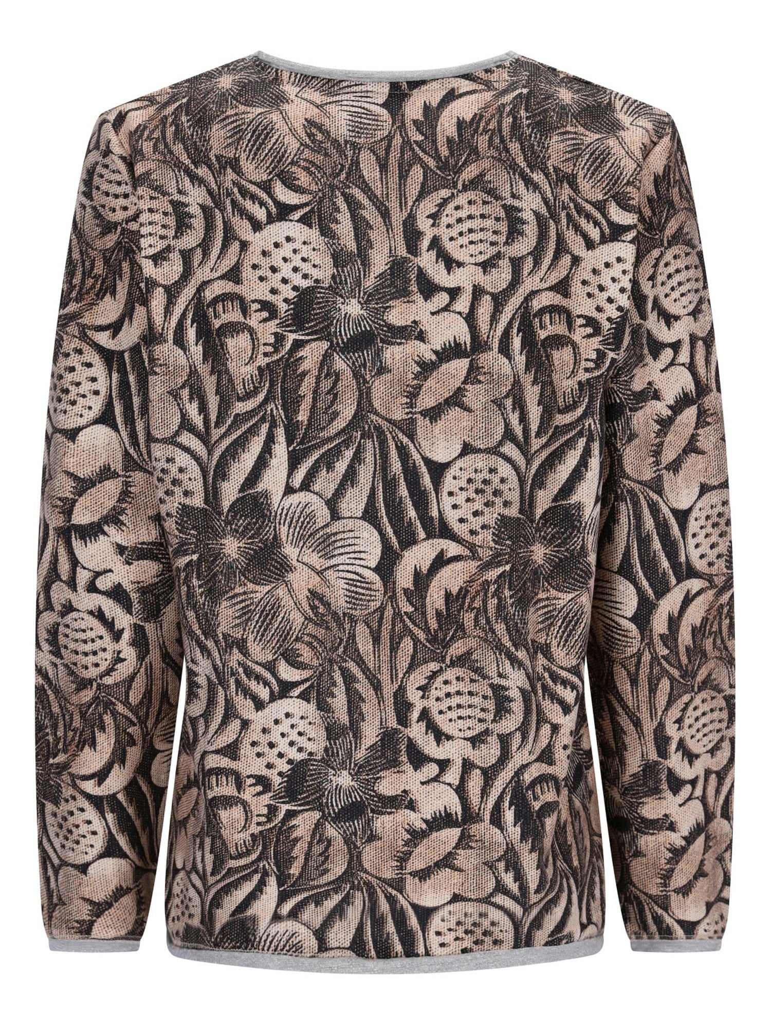 Bluse mit Blumenstickerei in gedämpften Tönen und zarter, spitzenartiger Textur.