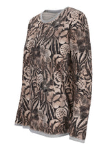 Blusendruck Langarm-Top mit neutraler Farbpalette und weichem Stoff.