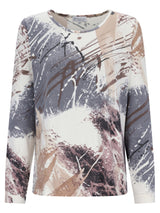 Abstraktes Print-Langarm-Top mit Rundhals und weichem, leichtem Stoff.