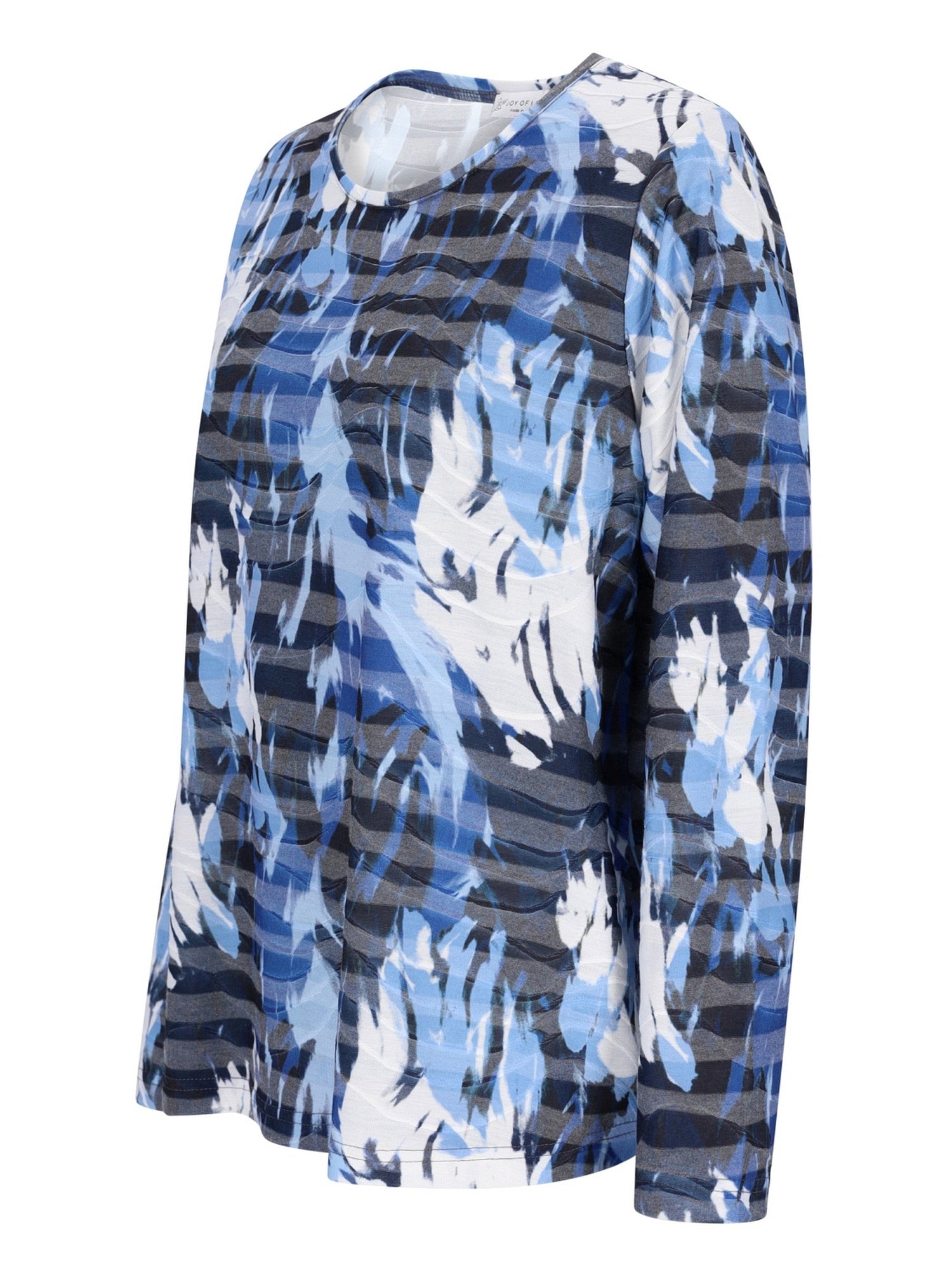 Blau-weißer Blumenmuster Langarm-Top mit entspannter Passform.