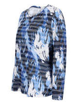 Blau-weißer Blumenmuster Langarm-Top mit entspannter Passform.