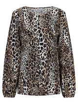 Leopardenprint-Bluse mit langen Ärmeln und rundem Ausschnitt.
