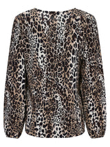 Leopardmuster-Bluse mit langen Ärmeln und rundem Ausschnitt.