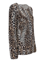 Leopardenmuster Langarm-Top mit entspannter Passform und V-Ausschnitt-Design.