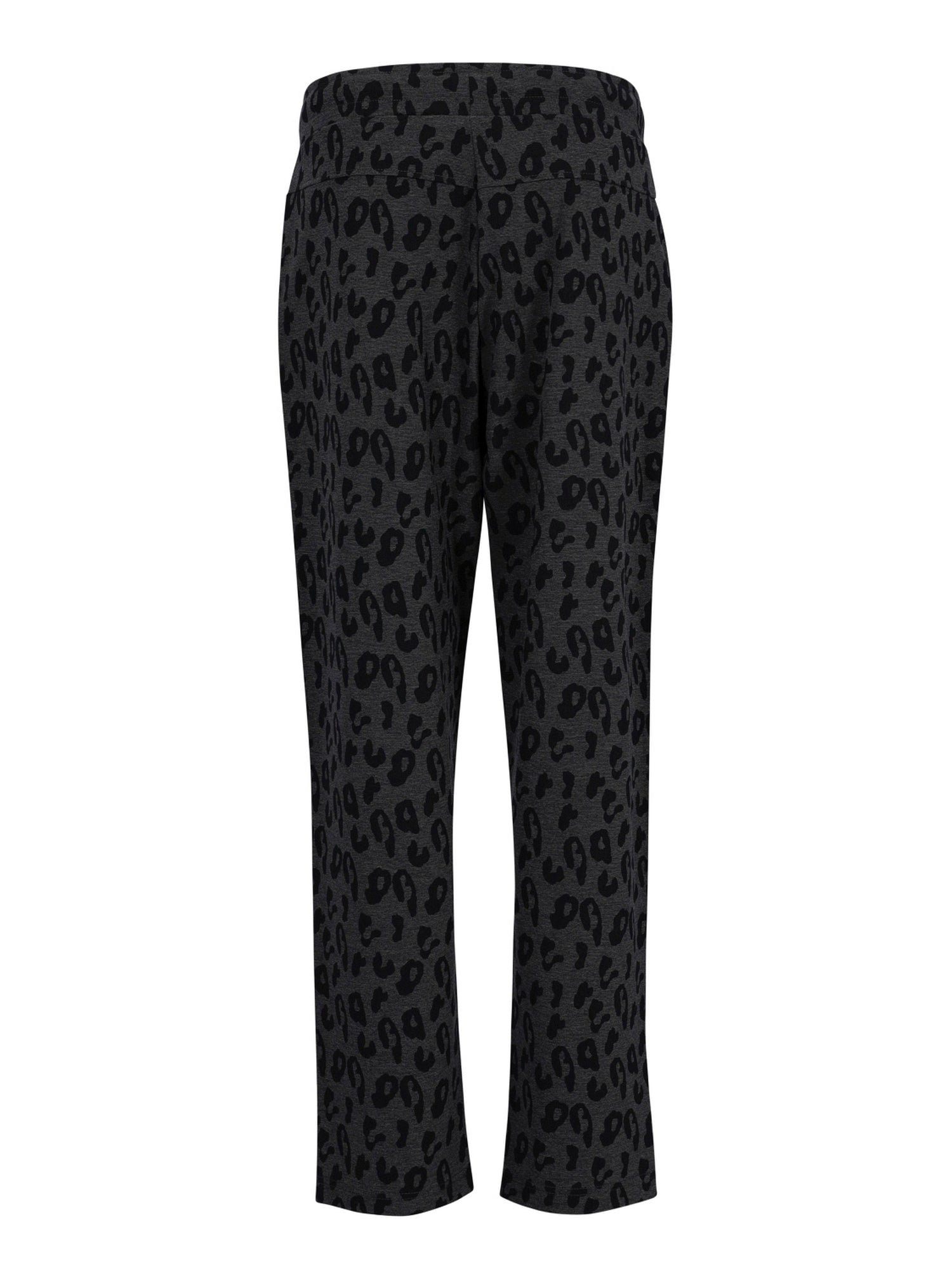 Schwarze Leopardmuster-Cropped-Hosen mit hohem Bund und geradem Bein.