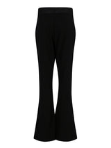 Schwarze Schlaghose mit hohem Bund und ausgestellten Beinen.