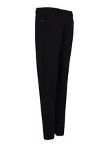 Schwarze schmale Anzughosen mit dezentem Glanz und Reißverschluss.