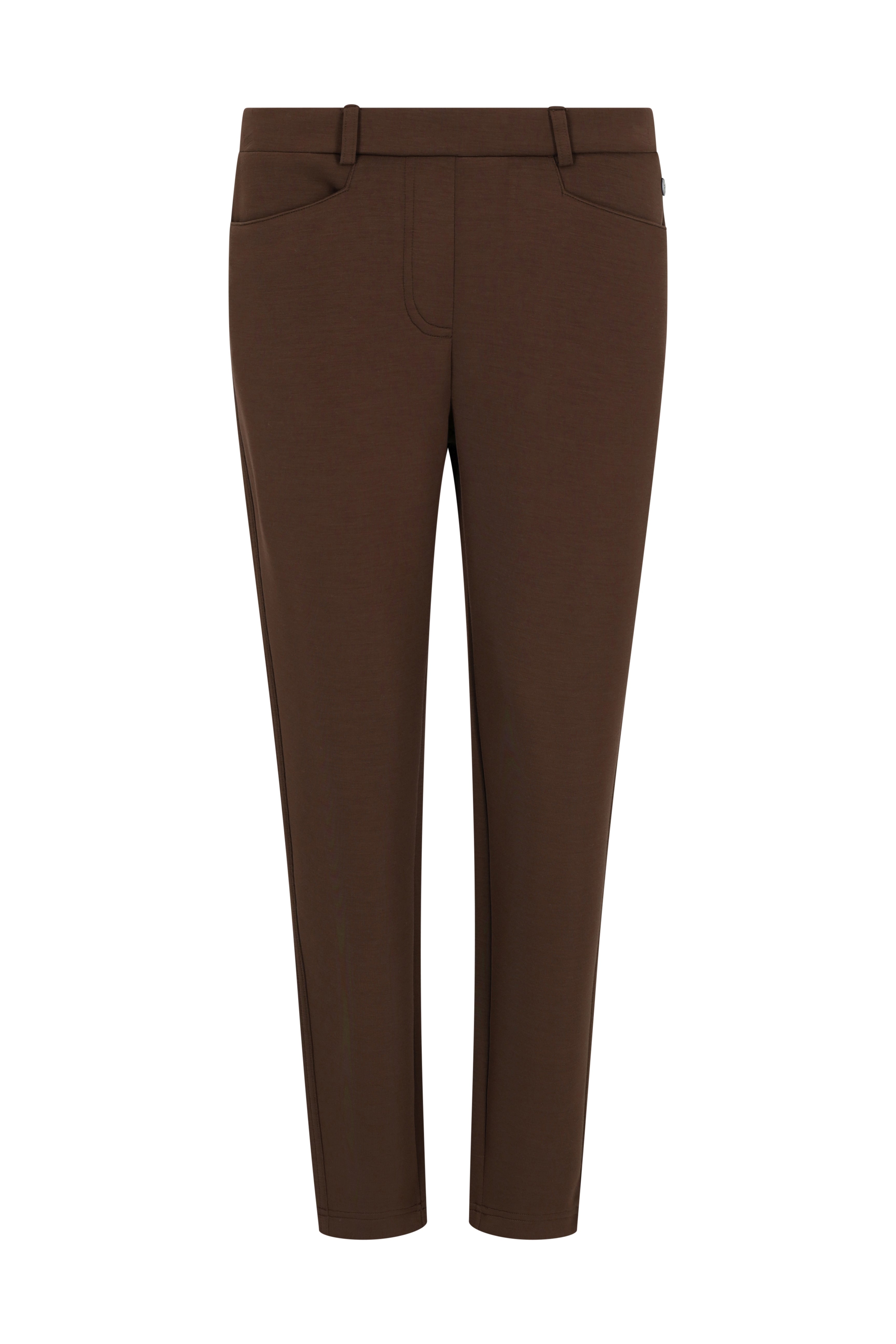 Braune hose scuba mit schlankem geradem schnitt und subtilen nahtdetails von hajo mode