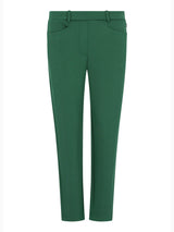Dunkelgrüne slim-fit hose scuba aus glattem stoff mit klassischen gürtelschlaufen von hajo mode