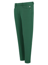 Dunkelgrüne hose scuba mit schmaler passform und subtilem metallknopf an der vordertasche von hajo mode