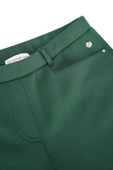 Dunkelgrüne hose scuba aus scuba material mit schlankem taillenbund und metallischen knopfdetails von hajo mode
